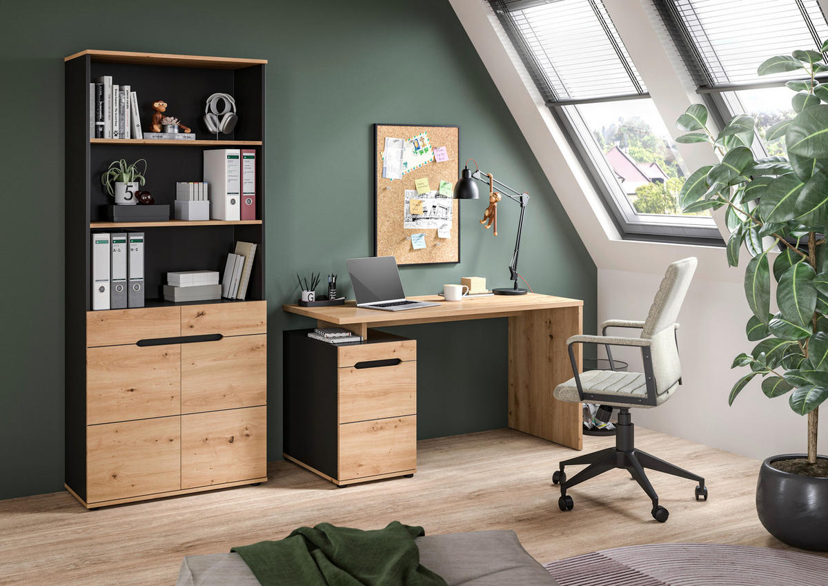 SCHREIBTISCH  Anthrazit, Eiche Artisan   - Anthrazit/Schwarz, MODERN, Holzwerkstoff (140/75/60cm) - Livetastic
