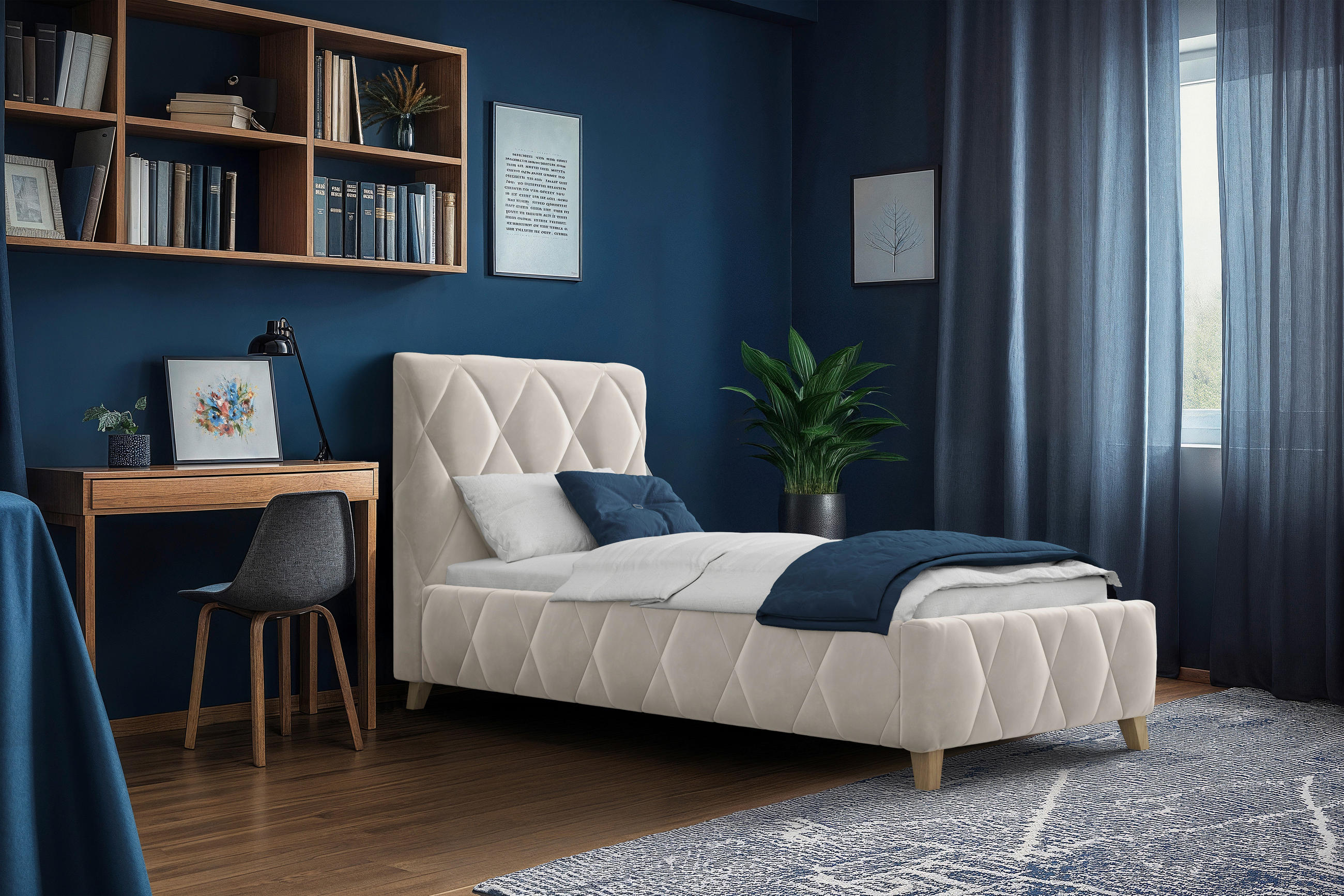 POLSTERBETT gepolstertes Kopfteil, Lattenrost, Bettkasten 80/200 cm  in Creme  - Creme, MODERN, Holz/Textil (80/200cm) - MID.YOU