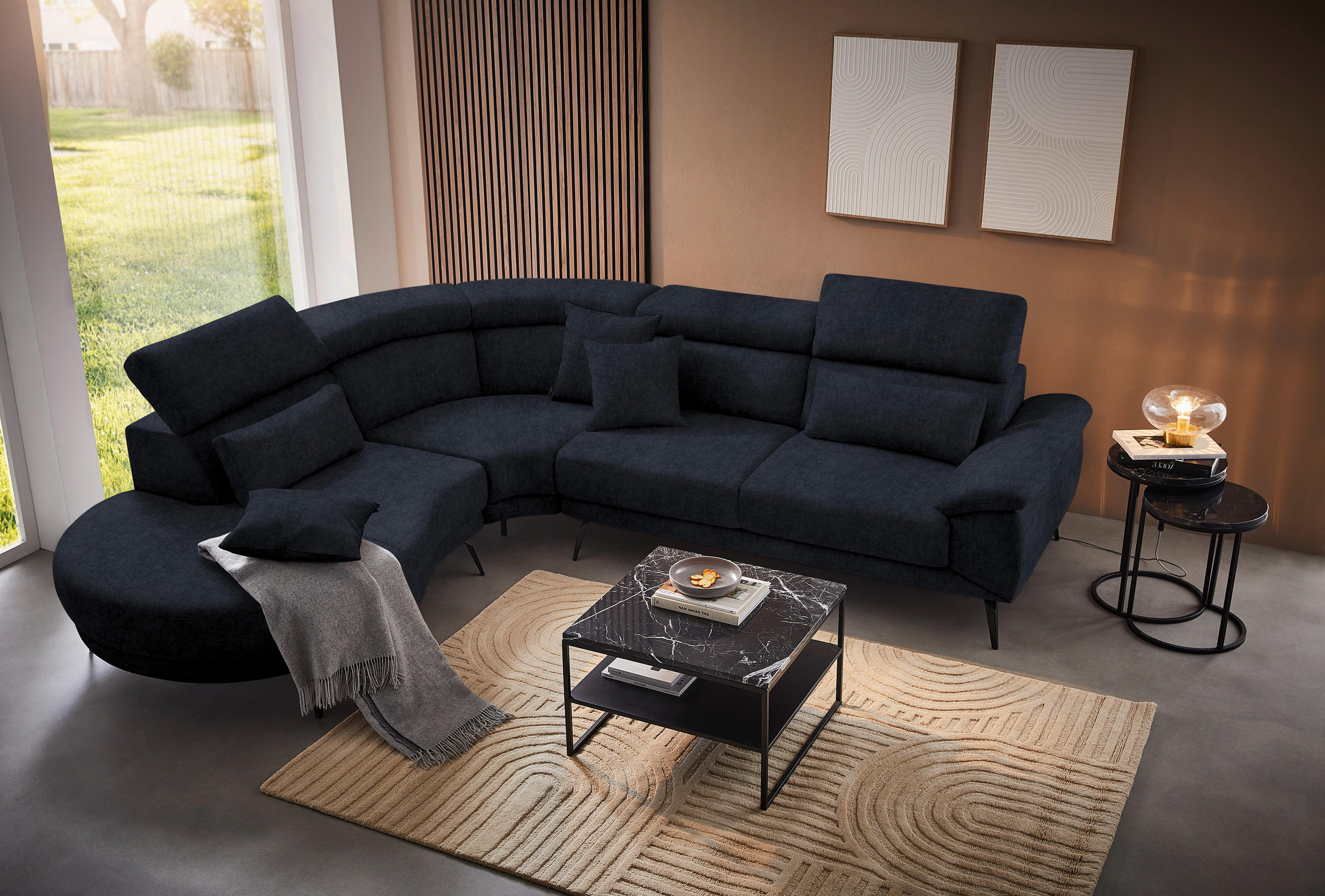 ECKSOFA in Velours Dunkelgrau  264/299 cm  - Dunkelgrau/Schwarz, Design, Textil/Metall (264/299cm) - Novel