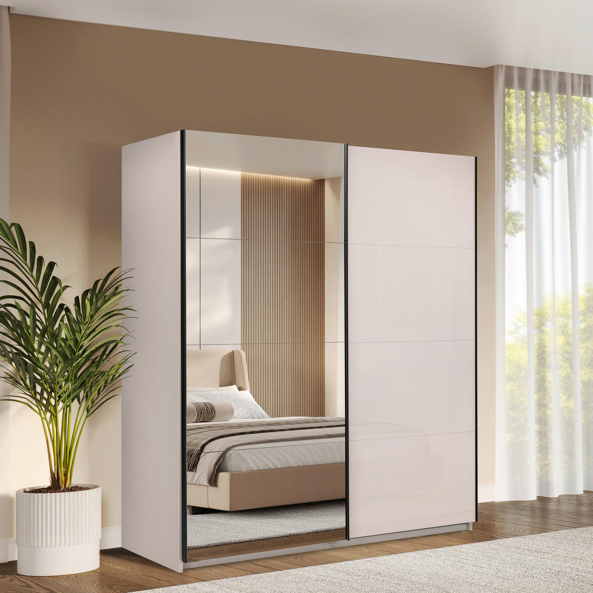 SCHIEBETÜRENSCHRANK 200/210/62 cm 2-türig Kaschmir  - Kaschmir/Schwarz, MODERN, Holzwerkstoff/Metall (200/210/62cm) - MID.YOU