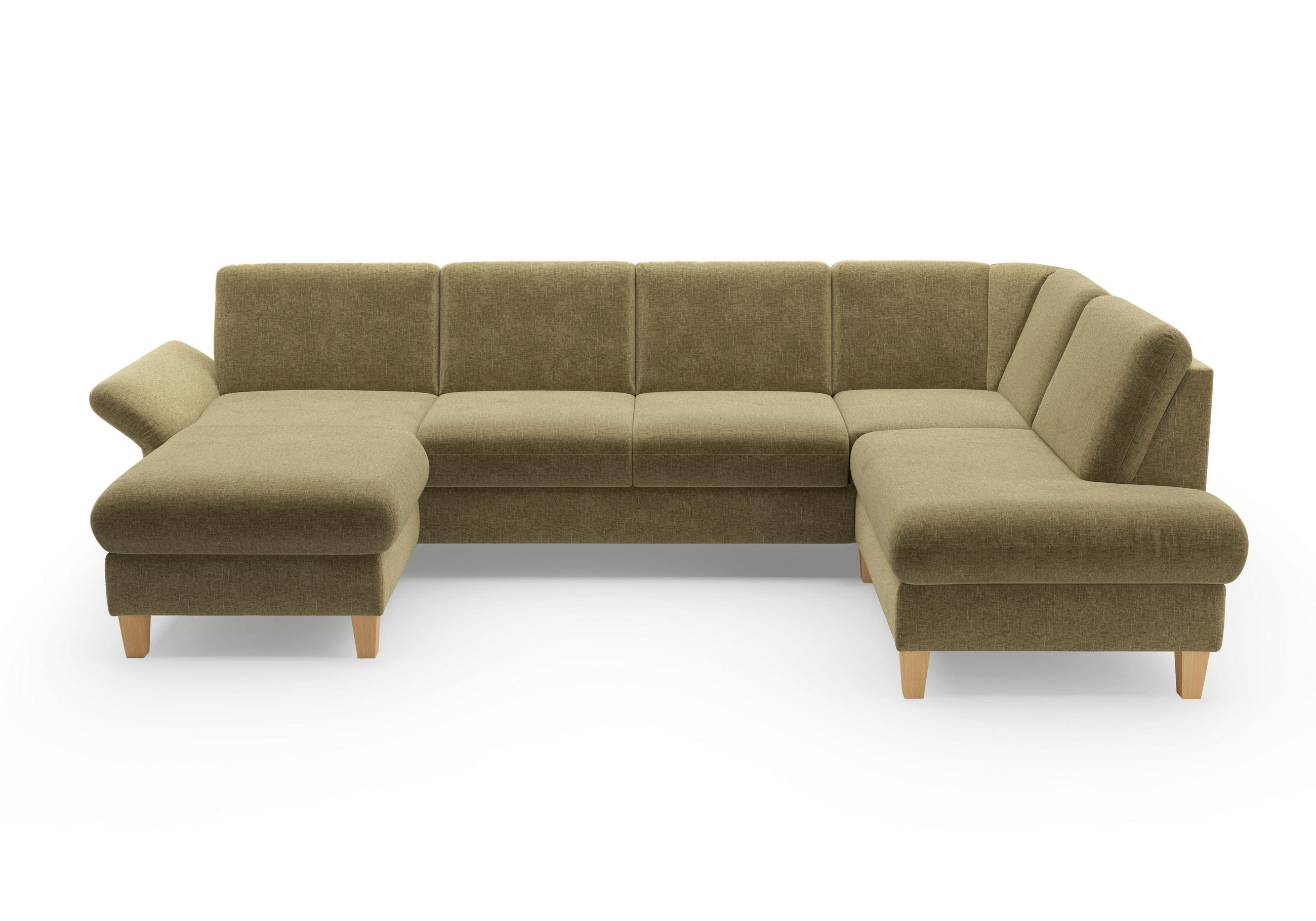 WOHNLANDSCHAFT Olivgrün Flachgewebe  - Eichefarben/Olivgrün, KONVENTIONELL, Holz/Textil (164/314/195cm) - Sit & More