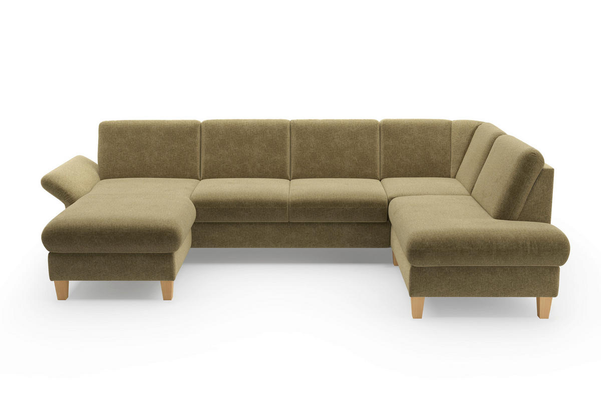 WOHNLANDSCHAFT Olivgrün Flachgewebe  - Eichefarben/Olivgrün, KONVENTIONELL, Holz/Textil (164/314/195cm) - Sit & More
