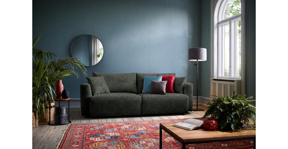 SCHLAFSOFA Velours Dunkelgrün Zierkissen, Rückenkissen, Bettkasten, Schlaffunktion, Rücken echt  - Dunkelgrün/Schwarz, Design, Kunststoff/Textil (250/92/105cm) - Carryhome