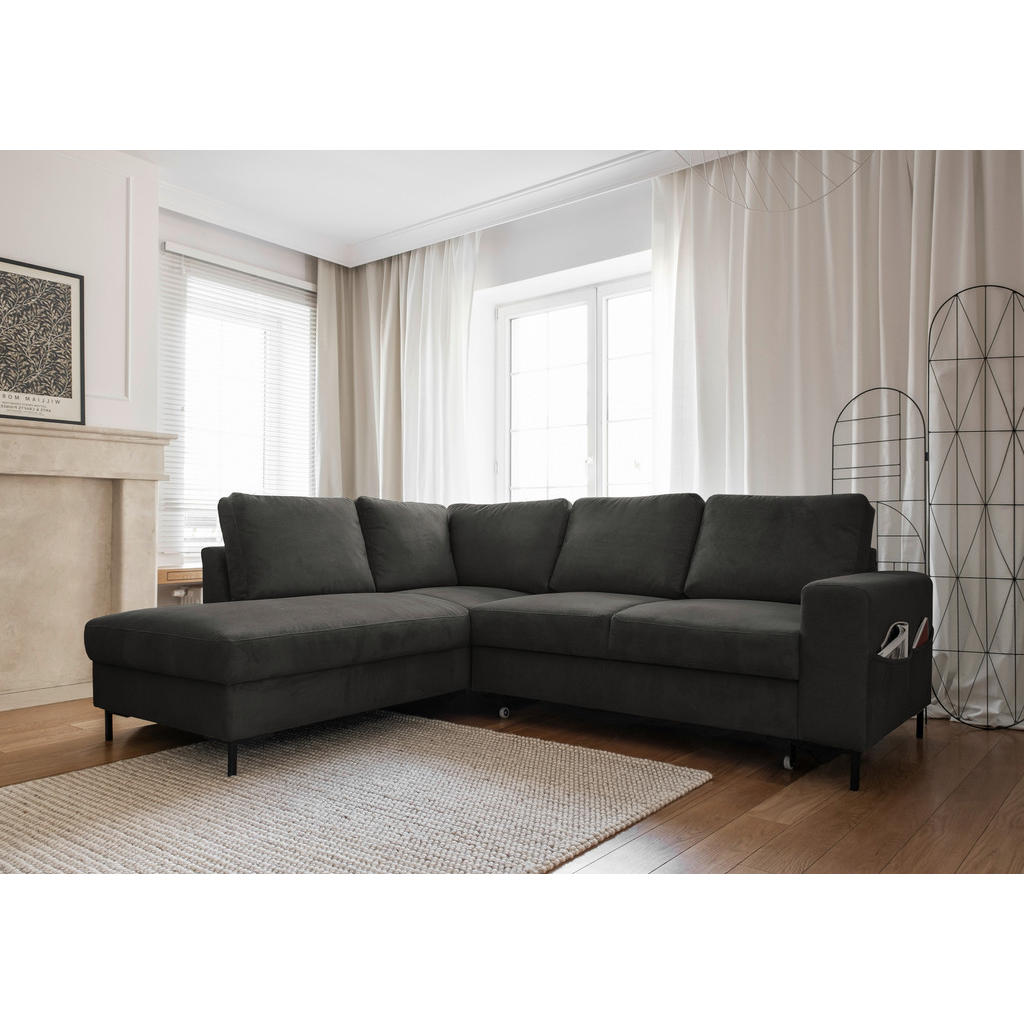 Thumbnail - Mid.you Ecksofa, Grau, Textil, 6-Sitzer, Ottomane links, L-Form, 237x197 cm, Made in EU, Liegefunktion, Rücken echt, Woh...