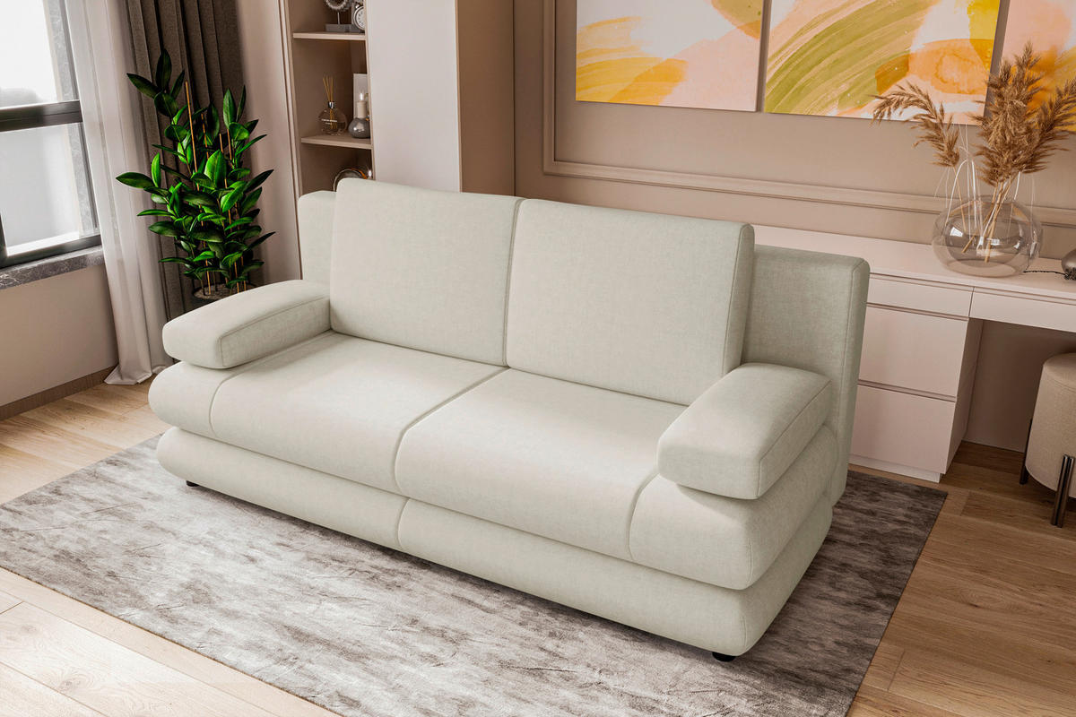 SCHLAFSOFA  mit Liegefunktion, Rücken echt Mikrofaser Creme  - Creme/Schwarz, KONVENTIONELL, Kunststoff/Textil (212/93/90cm) - Carryhome