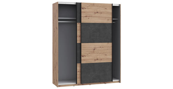 SCHWEBETÜRENSCHRANK in Dunkelgrau, Eiche Artisan - Dunkelgrau/Schwarz, Design, Holzwerkstoff/Metall (170/210/61cm) - Carryhome