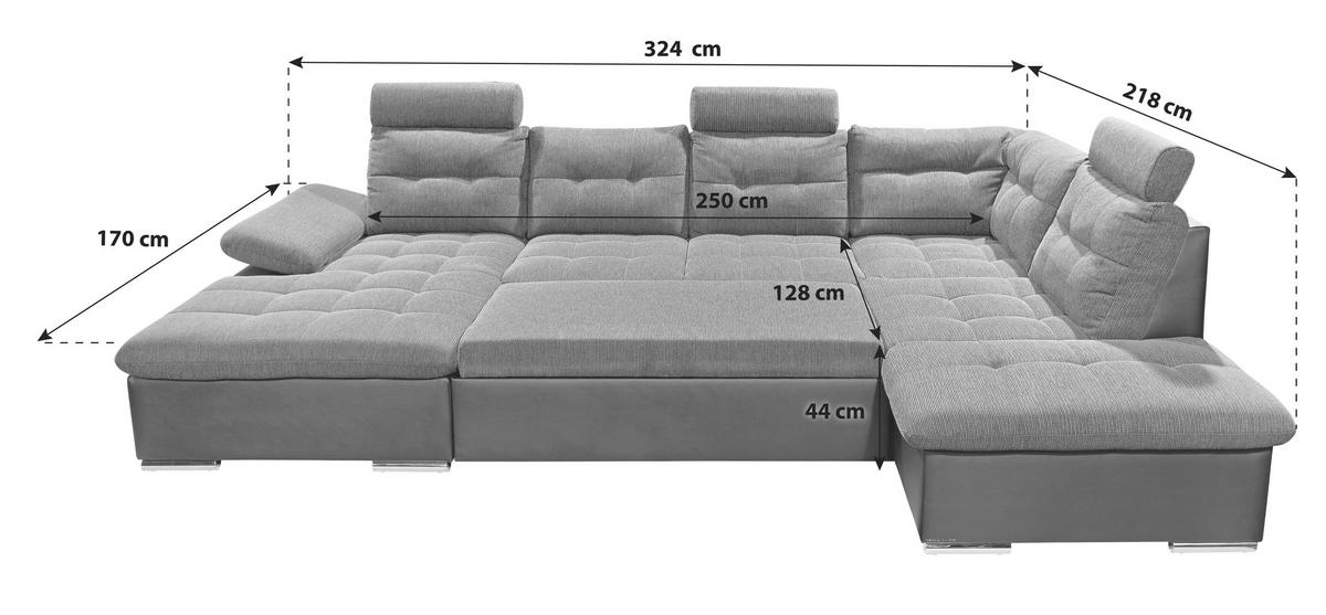 SOFFA i vävt tyg grå, svart  - kromfärg/svart, Design, textil/plast (170/324/218cm) - MID.YOU