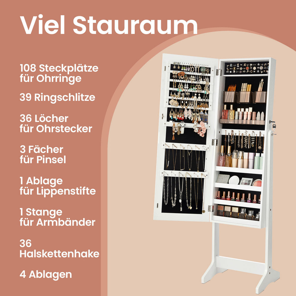 SCHMUCKSCHRANK - Weiß, Basics, Glas/Holzwerkstoff (41,2/152/36,5cm)