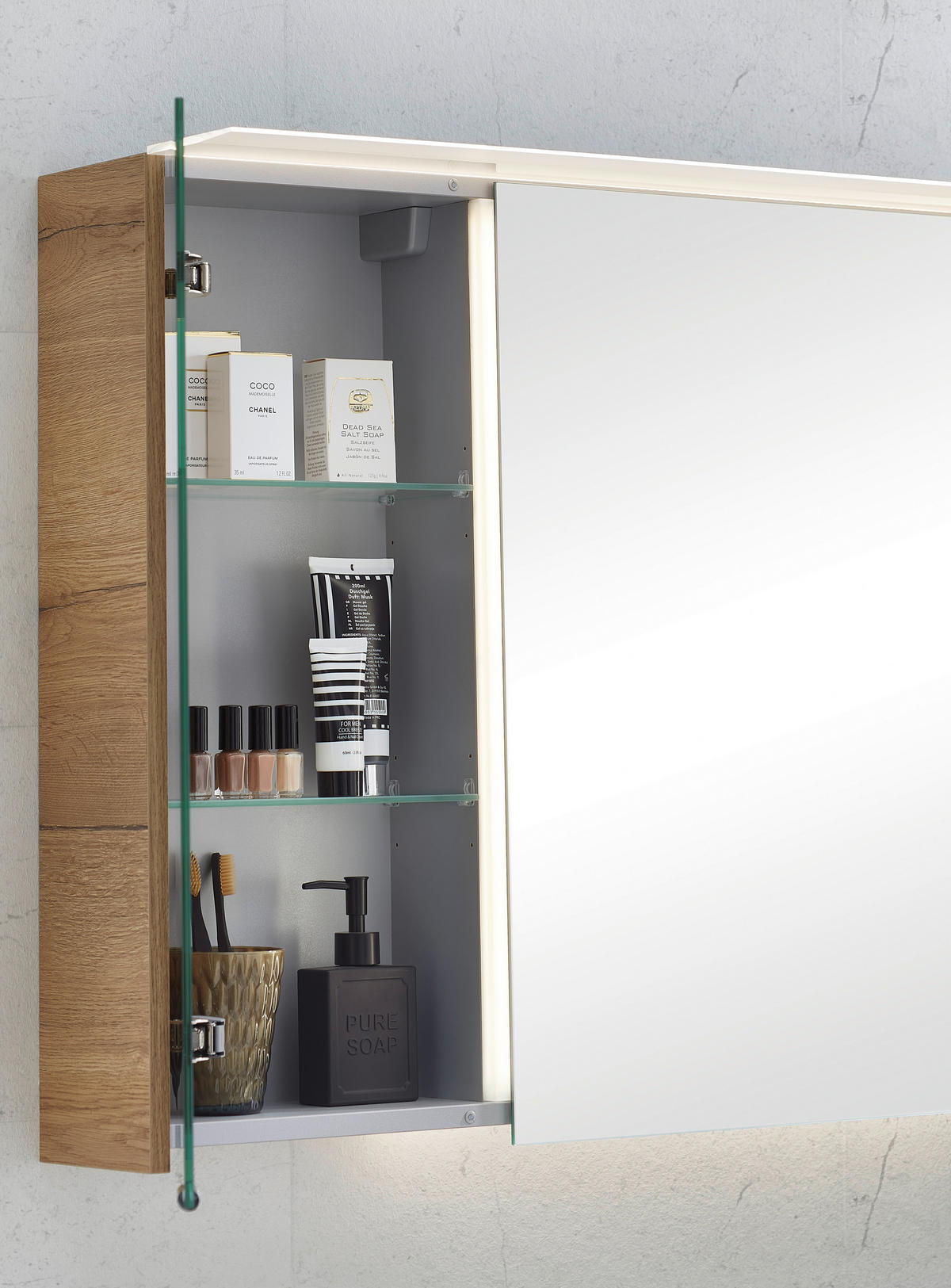 SPIEGELSCHRANK 120,4/70/17 cm  - Eichefarben, KONVENTIONELL, Glas/Holzwerkstoff (120,4/70/17cm) - Sadena