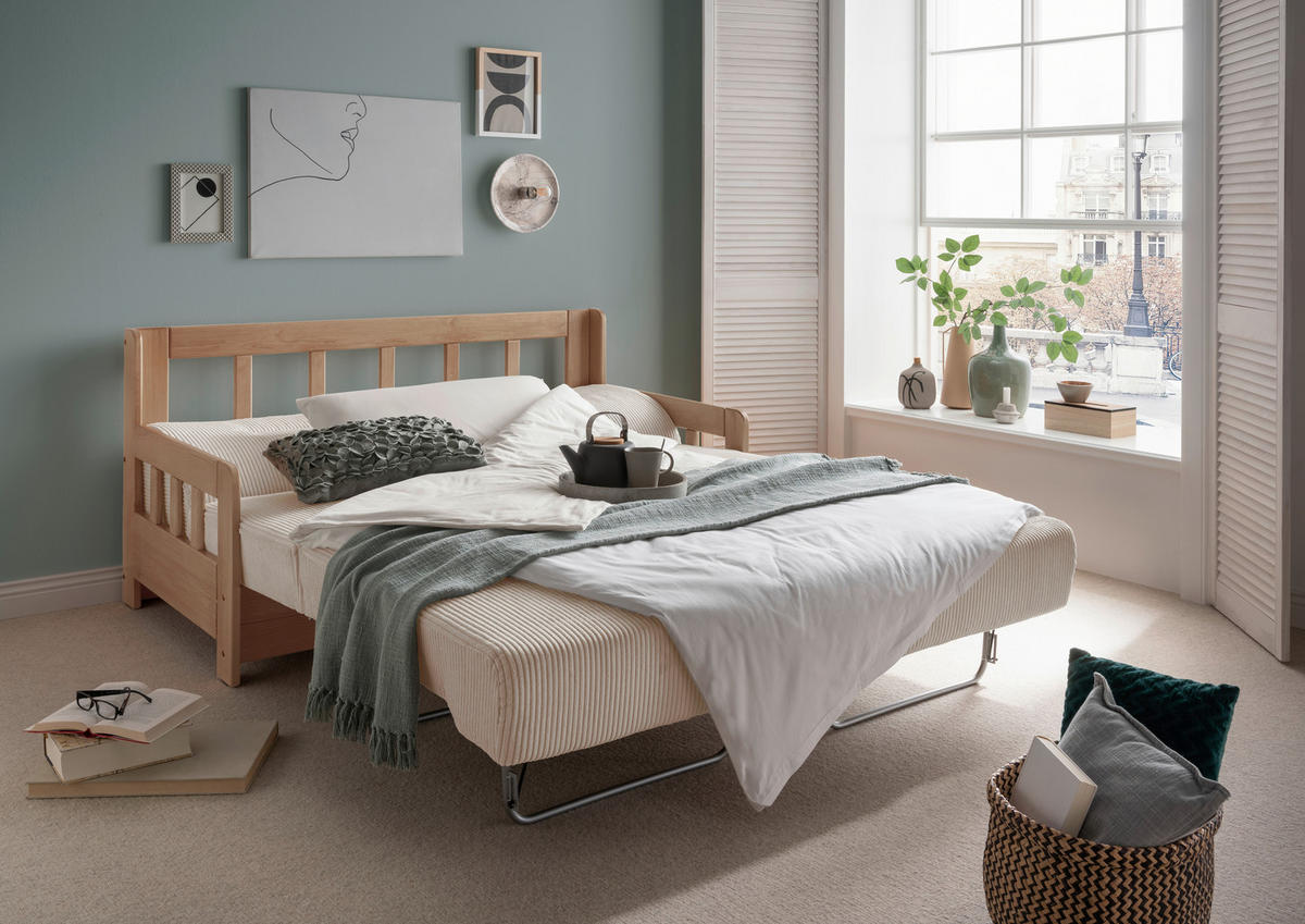 SCHLAFSOFA Textil Naturfarben, Beige  - Beige/Naturfarben, Modern, Holz/Textil (154/88/90cm) - Livetastic