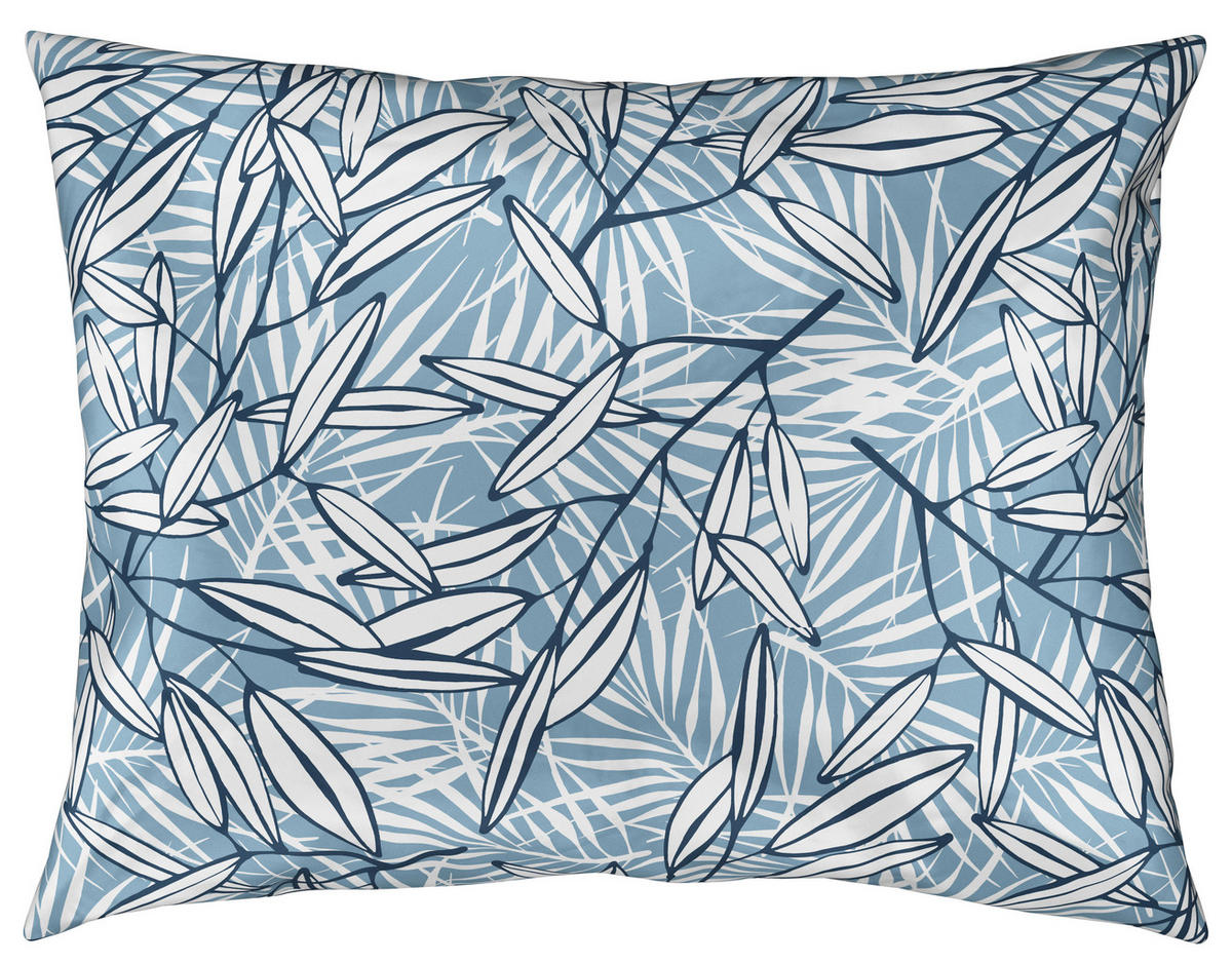 POSTELJINA JEANS PALM JUNGLE 140/200 cm saten plava, bela  - bela/plava, Osnovno, tekstil (140/200cm) - Novel