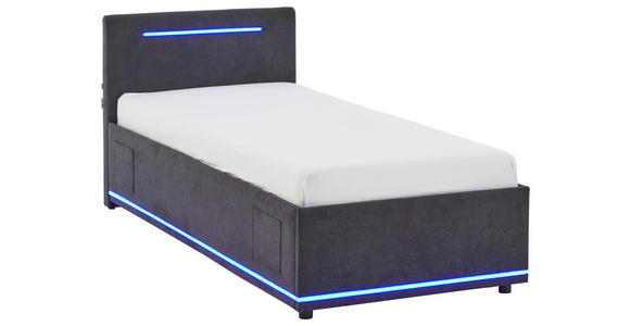 POLSTERBETT 90/200 cm,  in Graphitfarben, Beleuchtung,  - Schwarz/Graphitfarben, Design, Kunststoff/Textil (90/200cm) - Xora