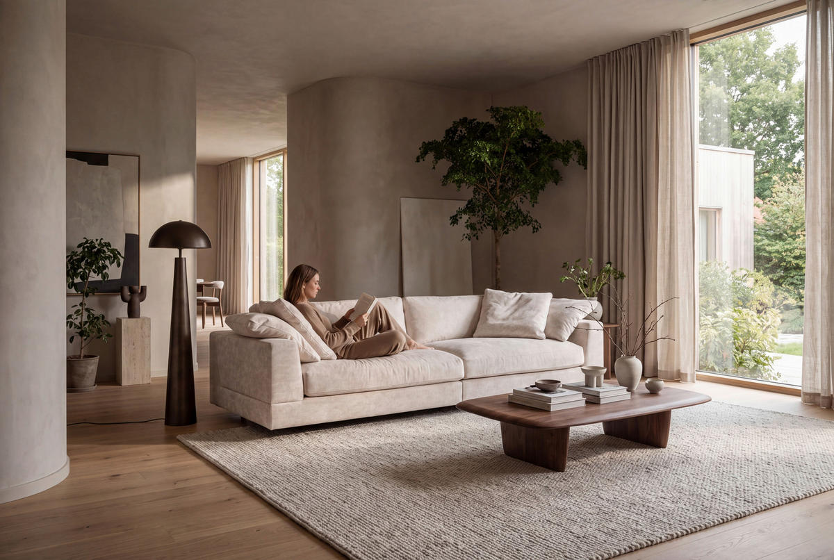 4-SITS SOFFA i beige  - beige, Klassisk, trä/textil (324/81/120cm) - Novel