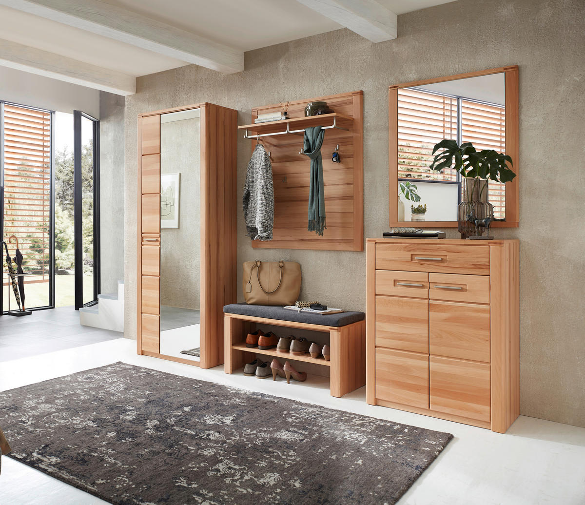 GARDEROBENBANK  in 90/48/40 cm  - Anthrazit/Buchefarben, Natur, Holzwerkstoff/Textil (90/48/40cm) - Linea Natura
