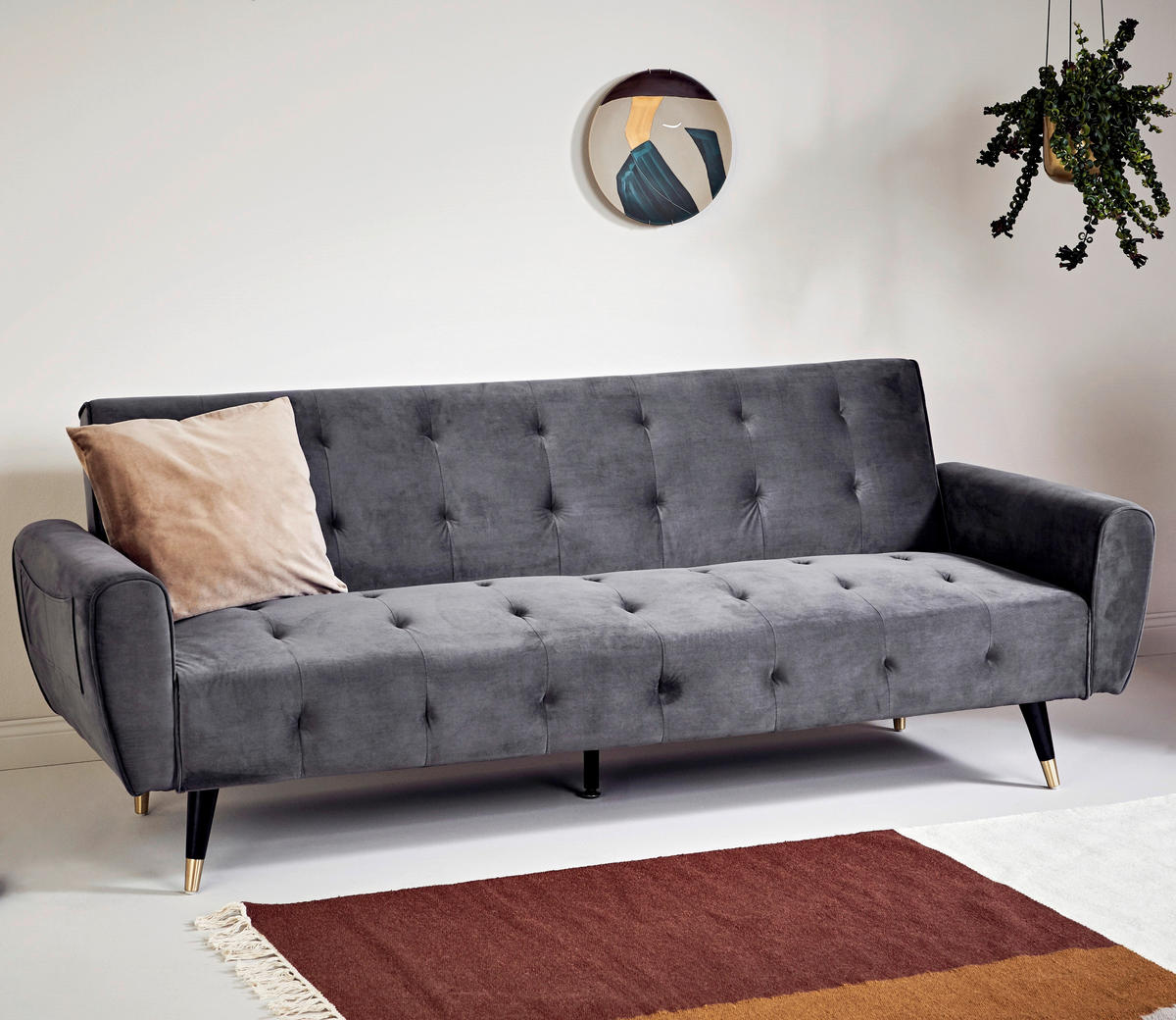 SCHLAFSOFA Samt Grau, Opal  - Goldfarben/Opal, MODERN, Holz/Textil (213/83/83cm) - Livetastic