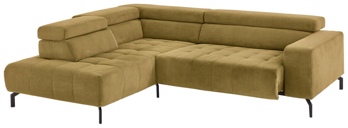 ECKSOFA Hellgrün Cord  - Schwarz/Hellgrün, Design, Textil/Metall (214/261cm) - Beldomo Style