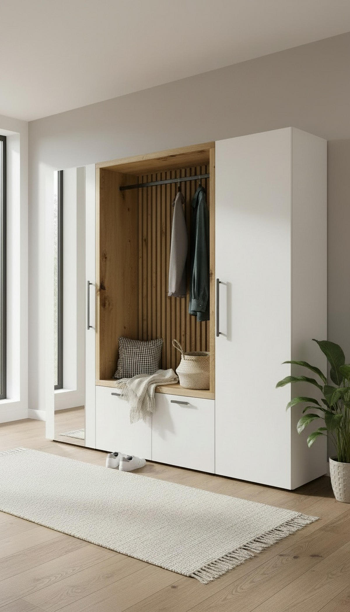 GARDEROBE  in 216/200/47 cm  - Weiß/Eiche Artisan, MODERN, Glas/Holzwerkstoff (216/200/47cm) - Voleo
