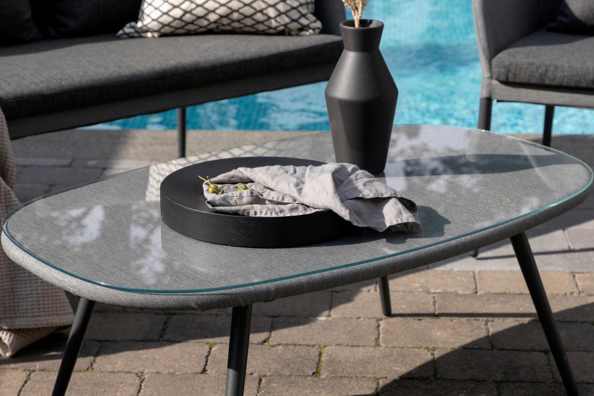 LOUNGEGARNITUR   Aluminium  - Schwarz/Grau, KONVENTIONELL, Textil/Metall - Gardenson