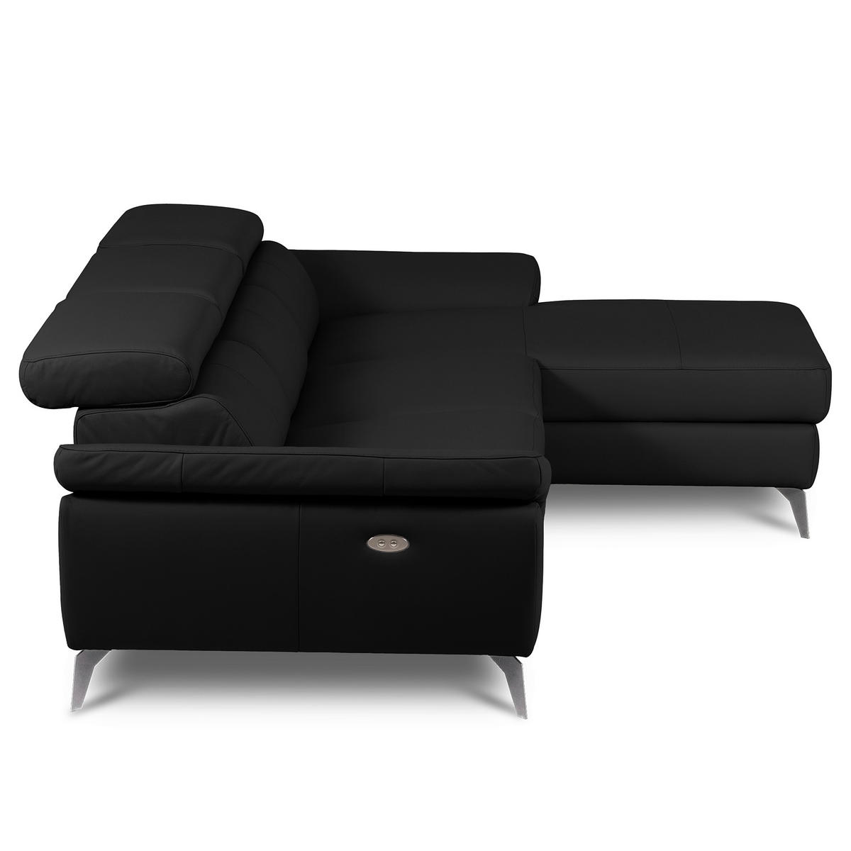 ECKSOFA Lederlook Echtleder Schwarz  - Chromfarben/Schwarz, Design, Leder/Textil (252/179cm) - Livetastic