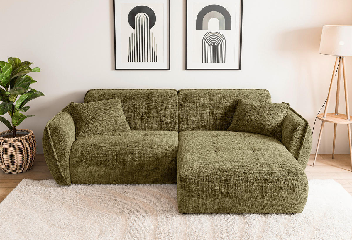 ECKSOFA Nelia Grün Chenille  - Schwarz/Grün, Design, Kunststoff/Textil (252/155cm) - P & B
