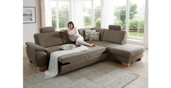 ECKSOFA in Mikrofaser Hellgrün  - Wildeiche/Beige, KONVENTIONELL, Holz/Textil (236/286cm) - Voleo