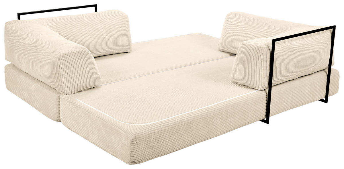 SCHLAFSOFA Cord Creme  - Creme, KONVENTIONELL, Textil/Metall (200/77/80cm) - Carryhome
