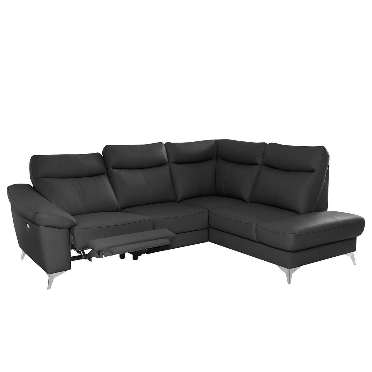 ECKSOFA Schwarz Echtleder Lederlook  - Chromfarben/Schwarz, Design, Leder/Textil (242/194cm) - Livetastic