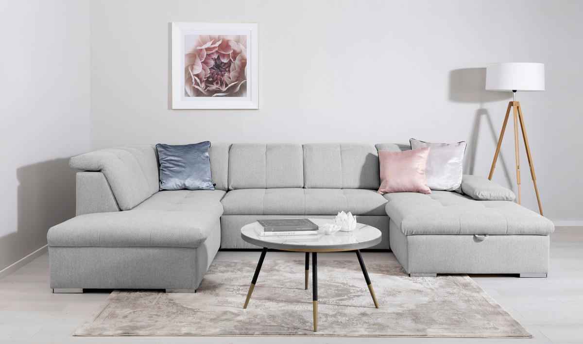 WOHNLANDSCHAFT Ramzes Hellgrau  - Hellgrau/Grau, Design, Textil/Metall (215/328/173cm) - MID.YOU