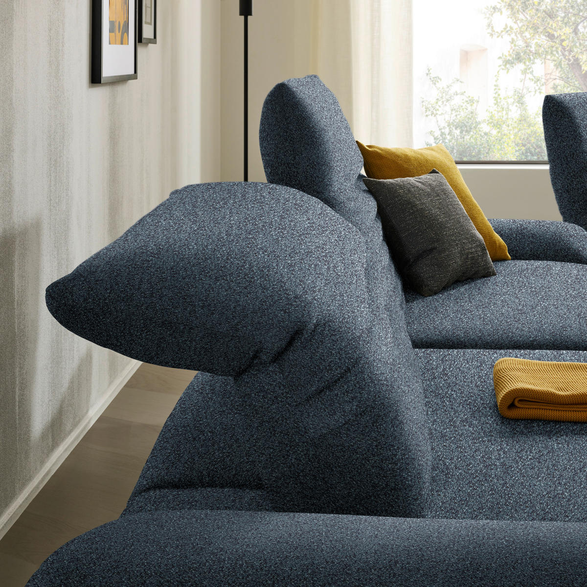 ECKSOFA  in Bouclé Blau  170-195/280 cm  - Blau/Schwarz, Design, Textil/Metall (170-195/280cm) - Dieter Knoll