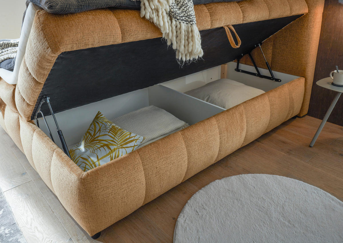 BOXBETT 180/200 cm,  in Honig, Bettkasten, Topper, H2 + H2 = mittel  - Schwarz/Honig, Design, Kunststoff/Textil (180/200cm) - Esposa