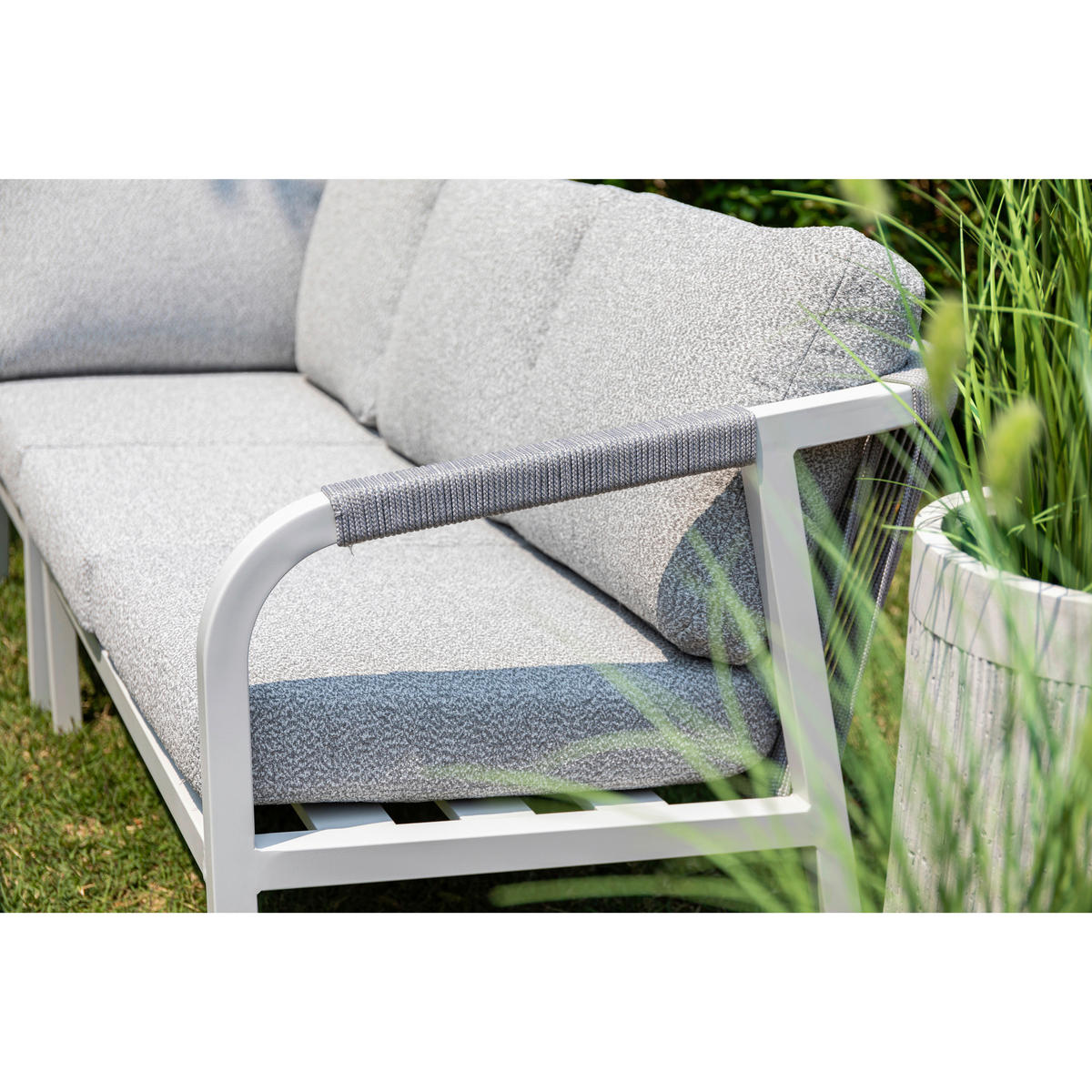 DINING-LOUNGESET  - Weiß/Grau, MODERN, Glas/Textil - Gardenson