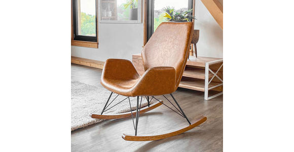SCHAUKELSTUHL in Lederlook Cognac  - Eichefarben/Cognac, KONVENTIONELL, Holz/Textil (74/94/85cm) - Carryhome