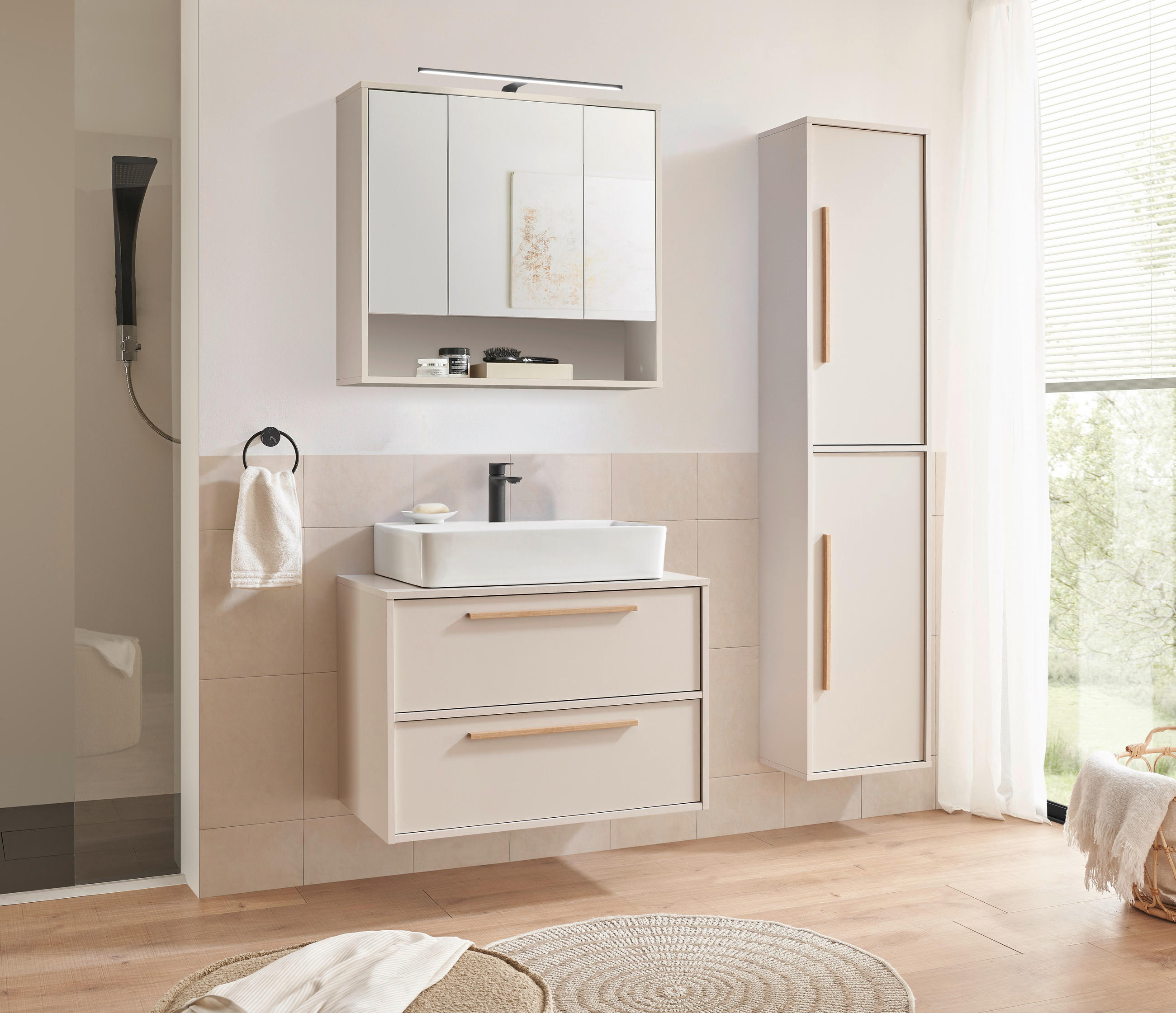 TÜKRÖS SZEKRÉNY  - kasmírszínű, Design, faalapú anyag/üveg (80/72/21cm) - home24