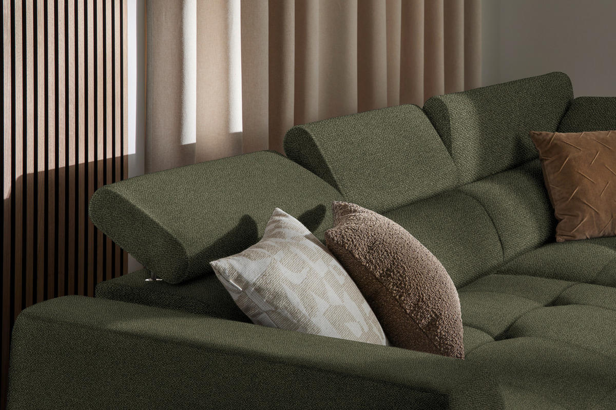 ECKSOFA in Struktur Olivgrün  - Schwarz/Olivgrün, Design, Kunststoff/Textil (284/205cm) - MID.YOU