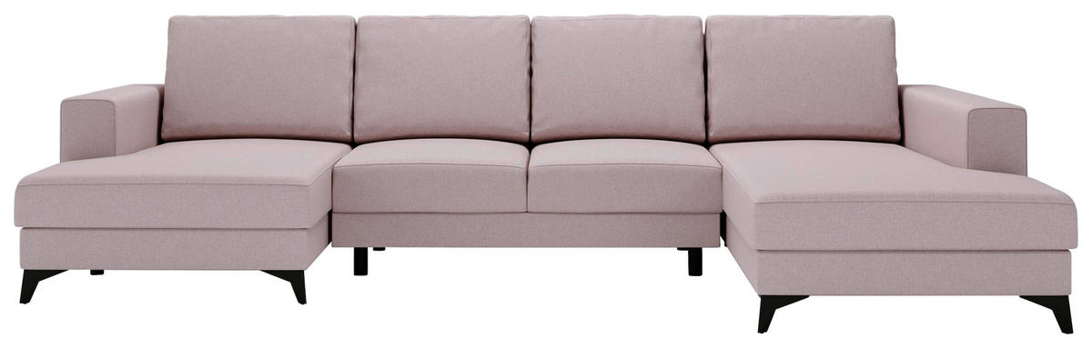 WOHNLANDSCHAFT Rosa Flachgewebe  - Schwarz/Rosa, Design, Textil/Metall (156/339/190cm) - Livetastic