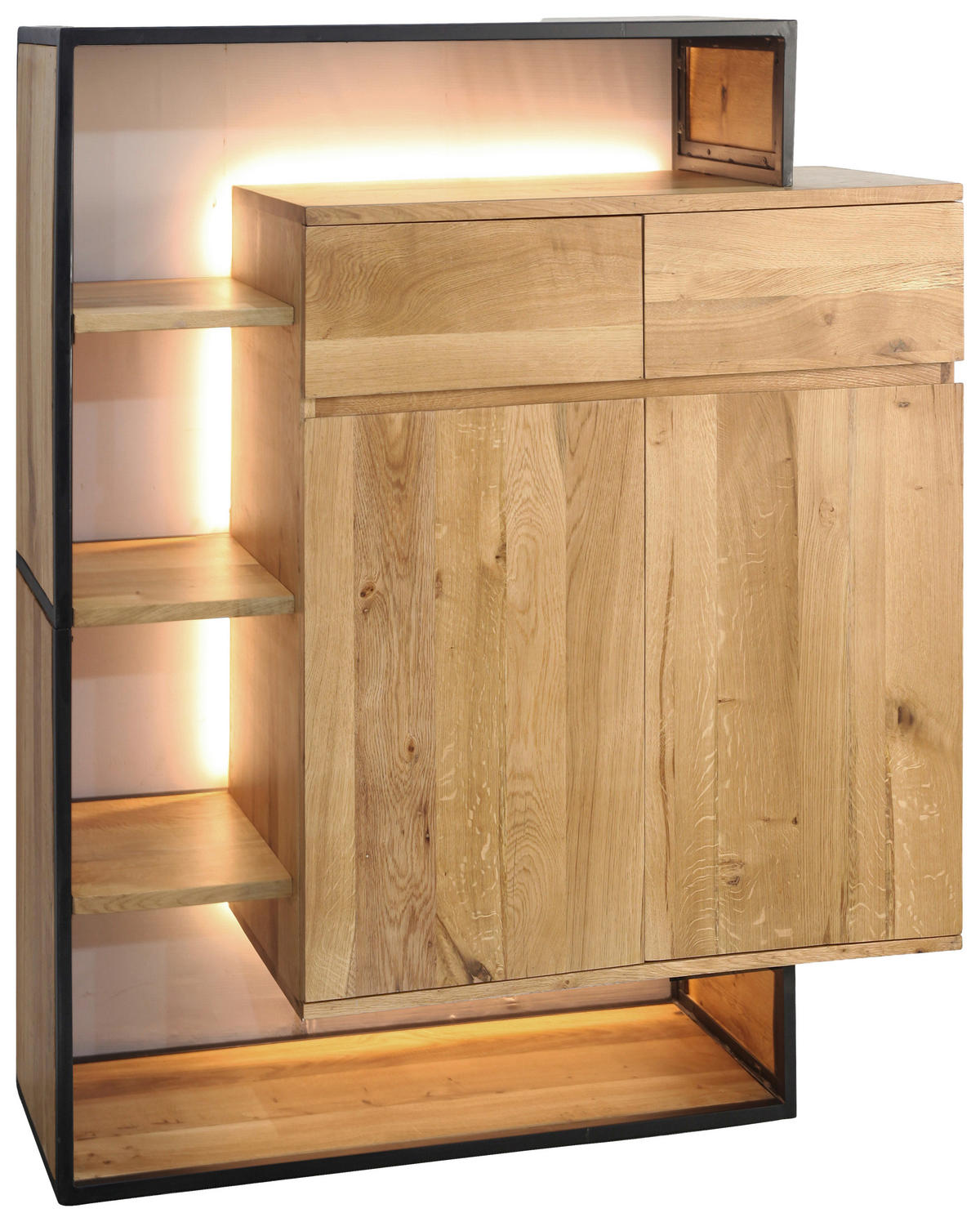 HIGHBOARD  120/130/40 cm 2 Schublade(n)  - Eichefarben/Schwarz, LIFESTYLE, Holz/Metall (120/130/40cm) - Landscape