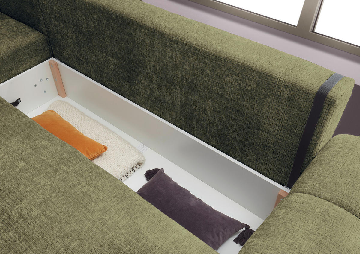 HÖRNBÄDDSOFFA 3-sits i chenille mörkgrön  - svart/mörkgrön, Basics, textil/plast (321/184cm) - Livetastic