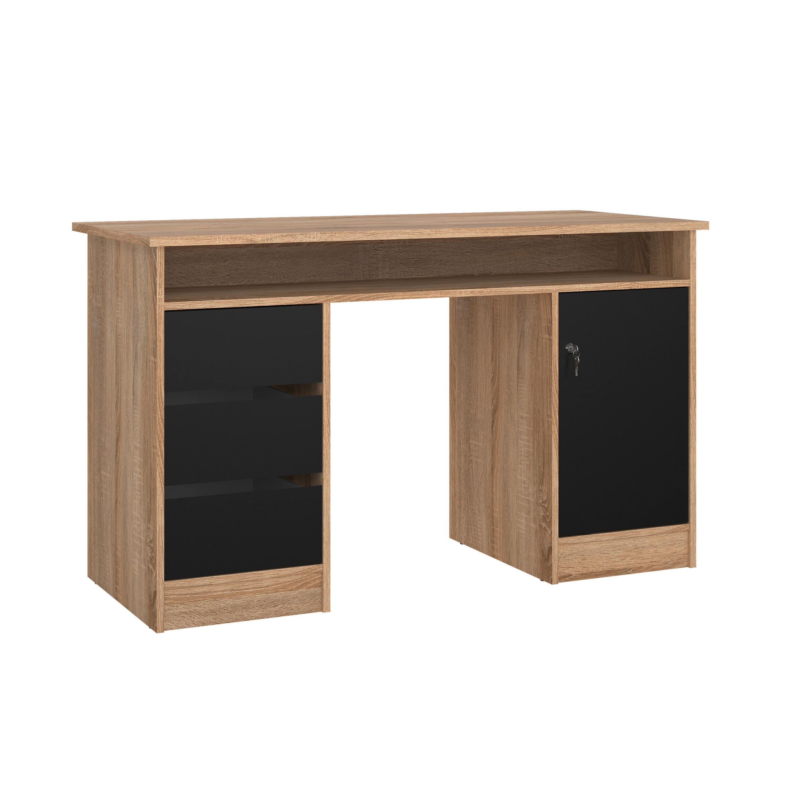 SCHREIBTISCH 126/55/75,6 cm  in Eichefarben  - Eichefarben/Schwarz, MODERN, Holzwerkstoff (126/55/75,6cm) - MID.YOU