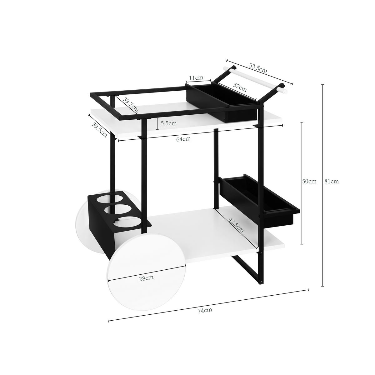 SERVIERWAGEN in Schwarz, Weiß  - Schwarz/Weiß, Basics, Holzwerkstoff/Metall (74/81/53,5cm) - MID.YOU