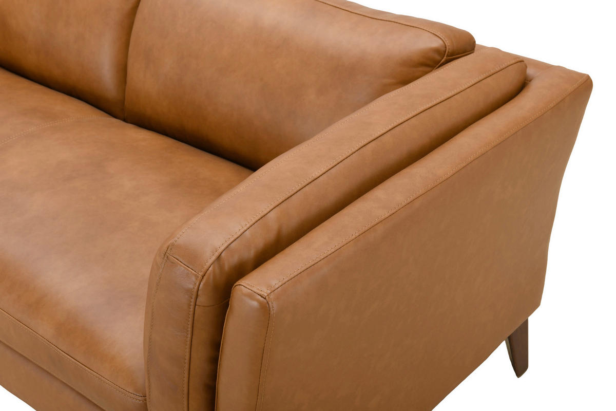 ECKSOFA SERA Cognac Echtleder Lederlook  - Cognac/Dunkelbraun, Design, Leder/Holz (194/235cm) - Livetastic