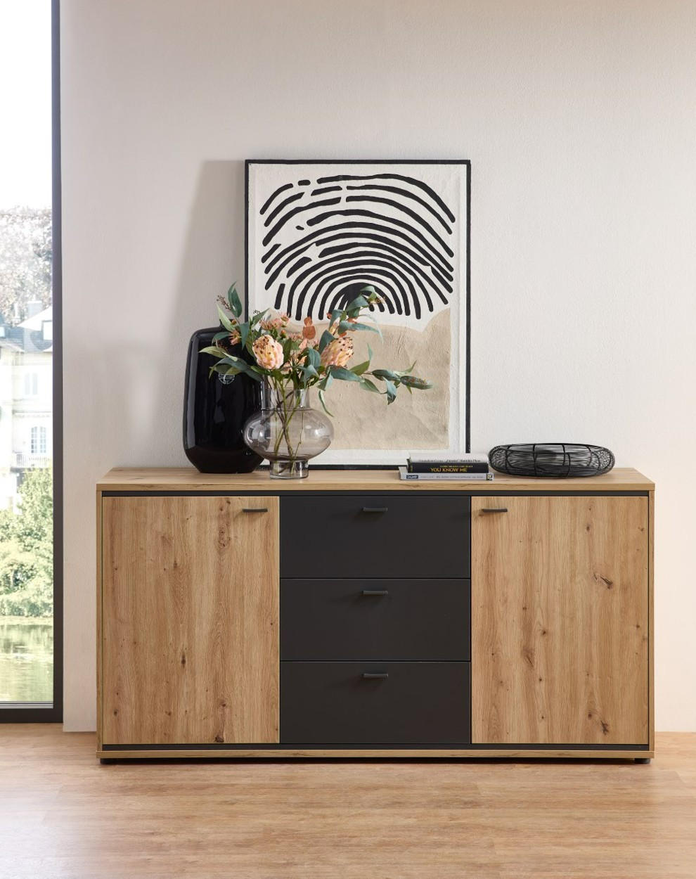 SIDEBOARD 170/86/49 cm  in Graphitfarben, Eiche Artisan  - Graphitfarben/Schwarz, Design, Holzwerkstoff/Metall (170/86/49cm) - Livetastic