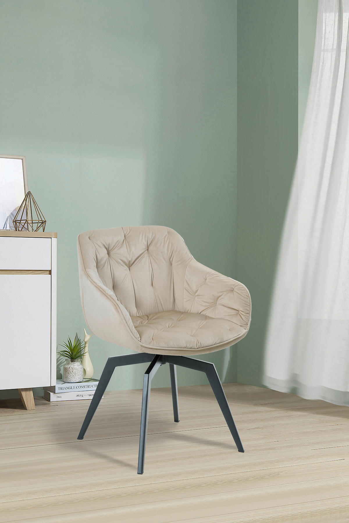 ARMLEHNSTUHL  in Eisen Samt  - Beige/Schwarz, MODERN, Textil/Metall (60/84/64cm) - Livetastic