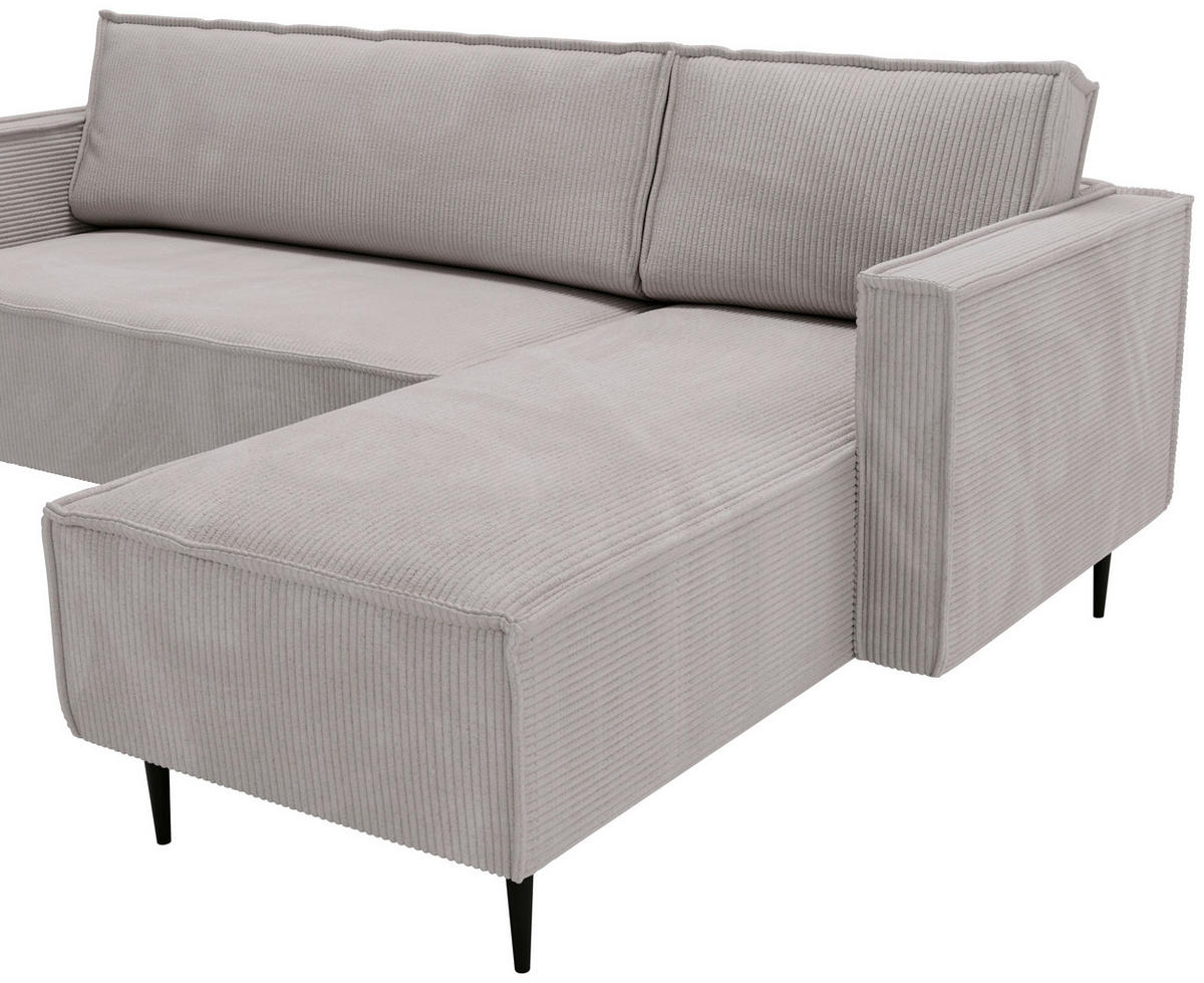 ECKSOFA in Cord Grau  - Schwarz/Grau, Design, Textil/Metall (223/151cm) - Livetastic