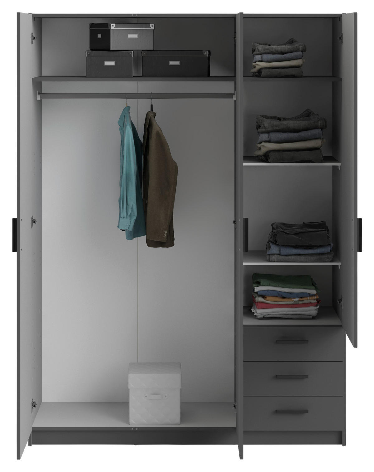 KLEIDERSCHRANK in Grau  - Schwarz/Grau, Basics, Holzwerkstoff/Metall (147/200,4/49,8cm) - MID.YOU