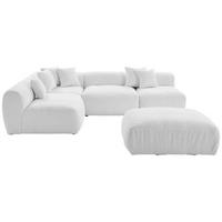 ECKSOFA inkl. Hocker BLOOM Weiß Flachgewebe, Teddystoff  - Weiß, Trend, Textil (215/300cm) - Livetastic