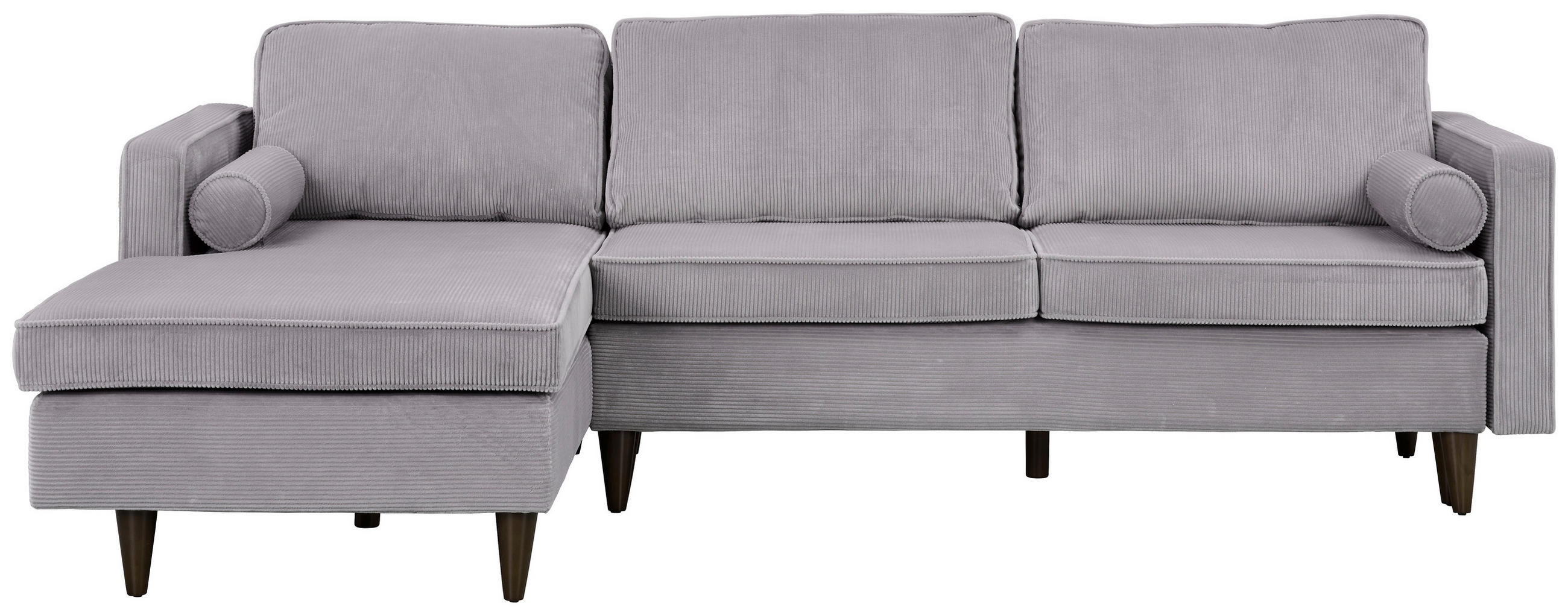 ECKSOFA 178/261 cm  in Cord Grau Rückenkissen, Kissenrolle, Sitzvorzug  178/261 cm  - Eichefarben/Grau, MODERN, Holz/Textil (178/261cm) - Carryhome