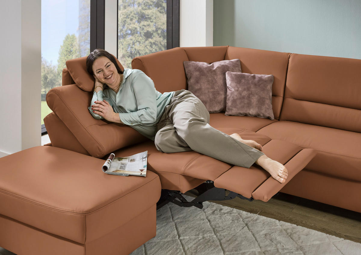 ECKSOFA  in Echtleder Cognac  249/290 cm  - Cognac/Schwarz, KONVENTIONELL, Leder/Metall (249/290cm) - Beldomo Premium