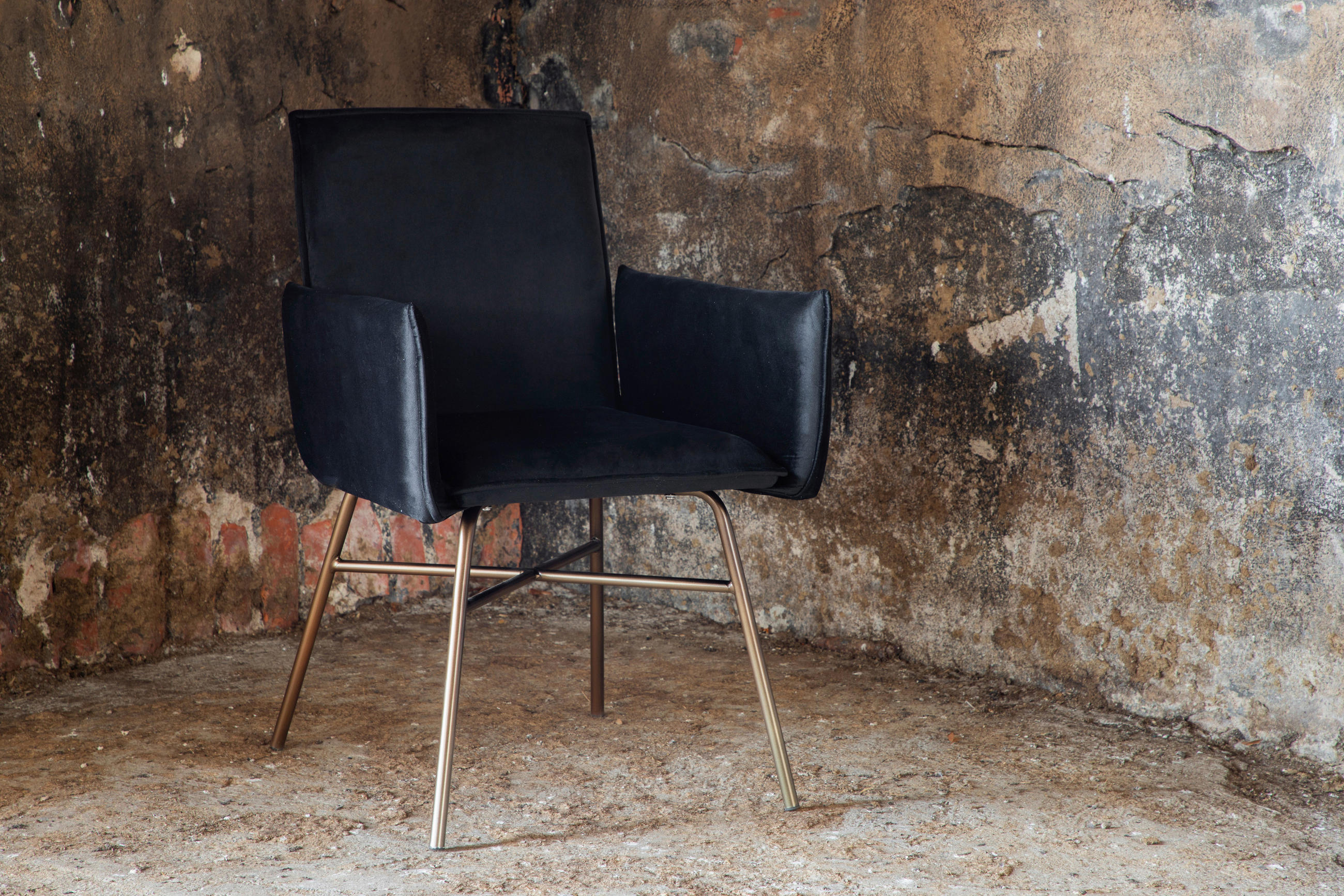 STUHL Samt Schwarz, Messingfarben  - Messingfarben/Schwarz, Design, Textil/Metall (57/87/60cm) - Livetastic