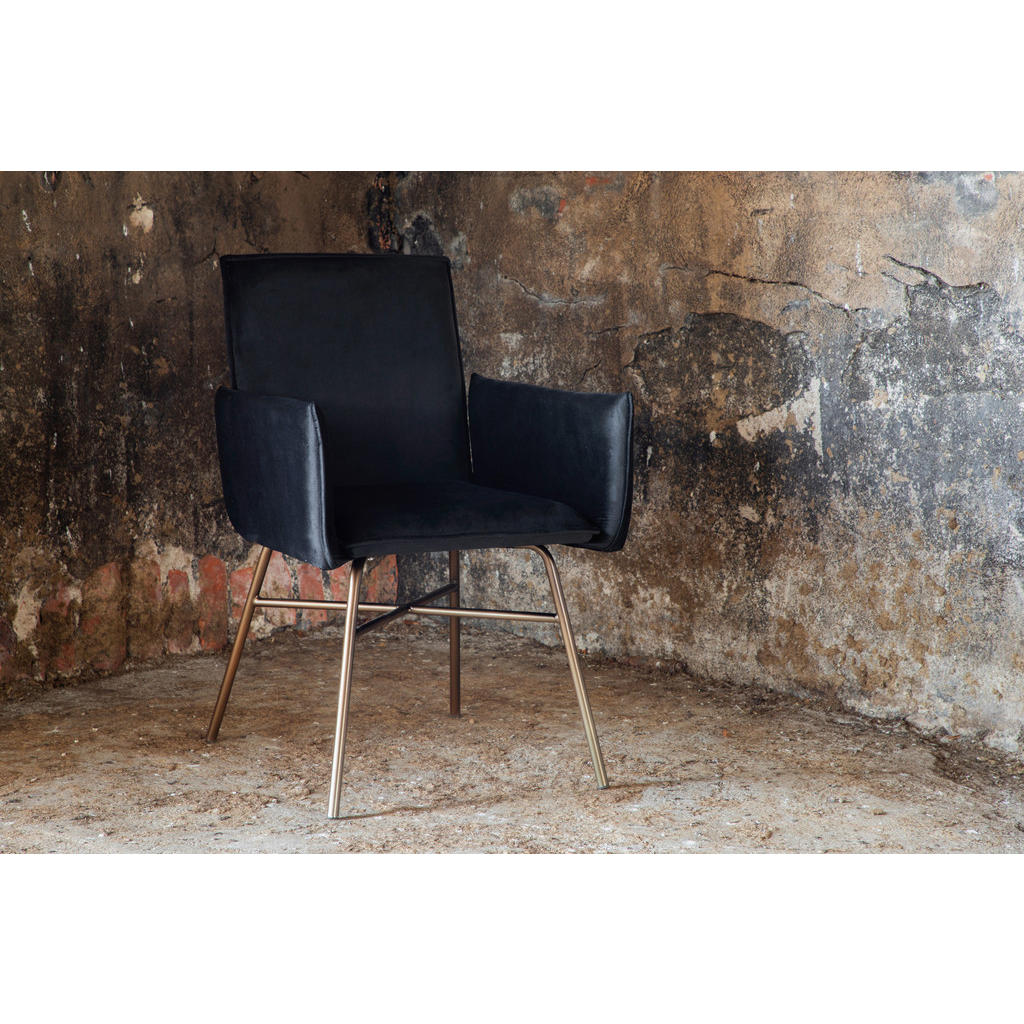 Thumbnail - Livetastic Stuhl, Schwarz, Messing, Metall, Textil, X-Form, 57x87x60 cm, Stühle