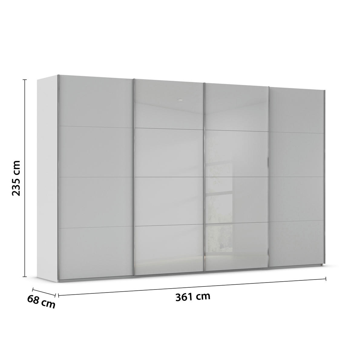 SCHWEBETÜRENSCHRANK 361/235/68 cm 4-türig Grau  - Chromfarben/Grau, KONVENTIONELL, Glas/Holzwerkstoff (361/235/68cm) - Novel